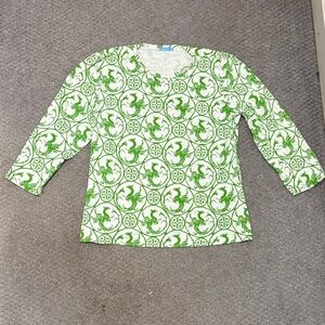 J. McLaughlin Dragon Phoenix Print Top Green XL